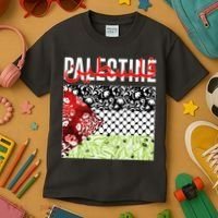Support Palestine Flag Traditional Keffiyeh Floral Patterns Kids T-Shirt thumb 3