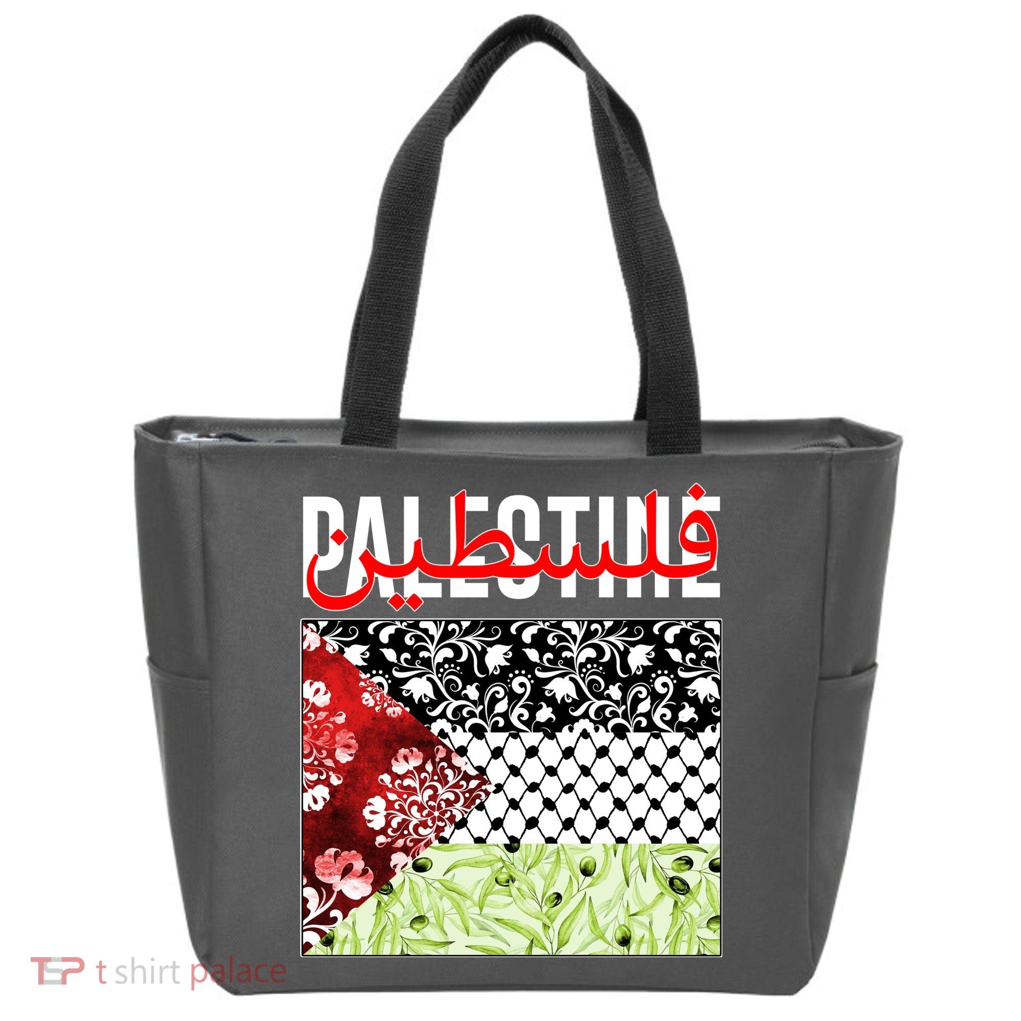 Support Palestine Flag Traditional Keffiyeh Floral Patterns Tote Bag
