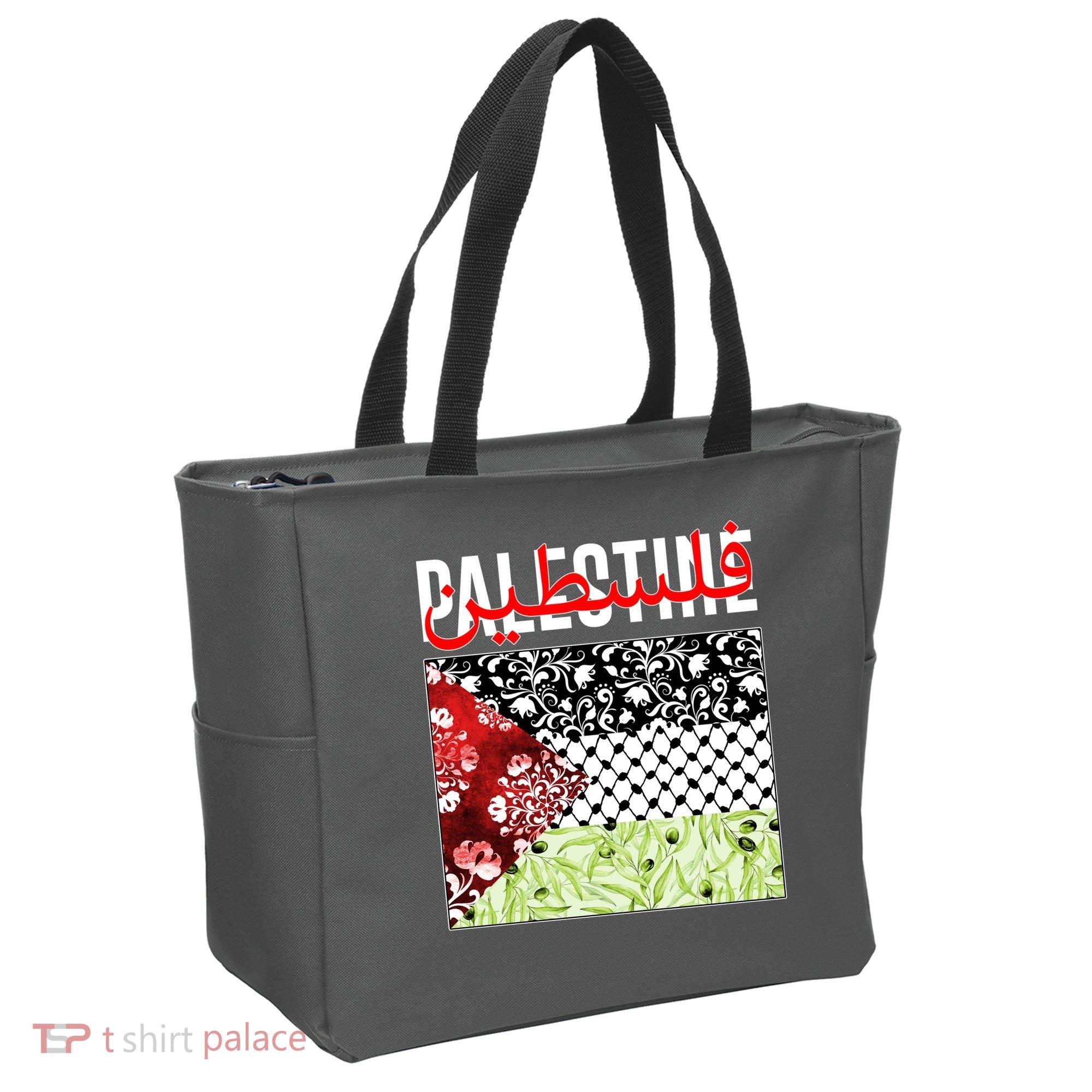 Support Palestine Flag Traditional Keffiyeh Floral Patterns Tote Bag