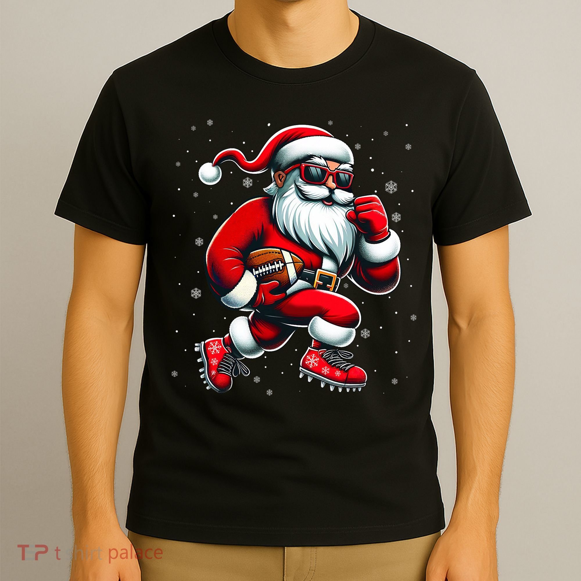 Santa Playing Football Christmas Football Players T-Shirt