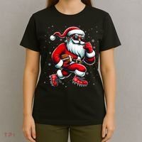 Santa Playing Football Christmas Football Players T-Shirt thumb 4