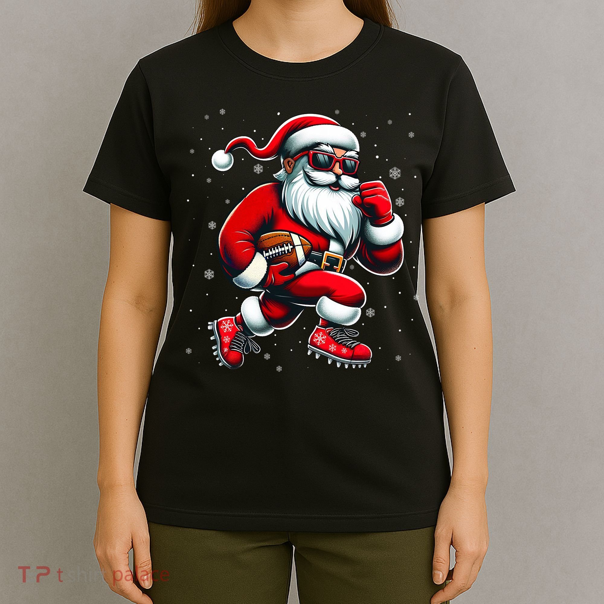 Santa Playing Football Christmas Football Players T-Shirt