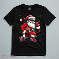 Santa Playing Football Christmas Football Players T-Shirt thumb 5