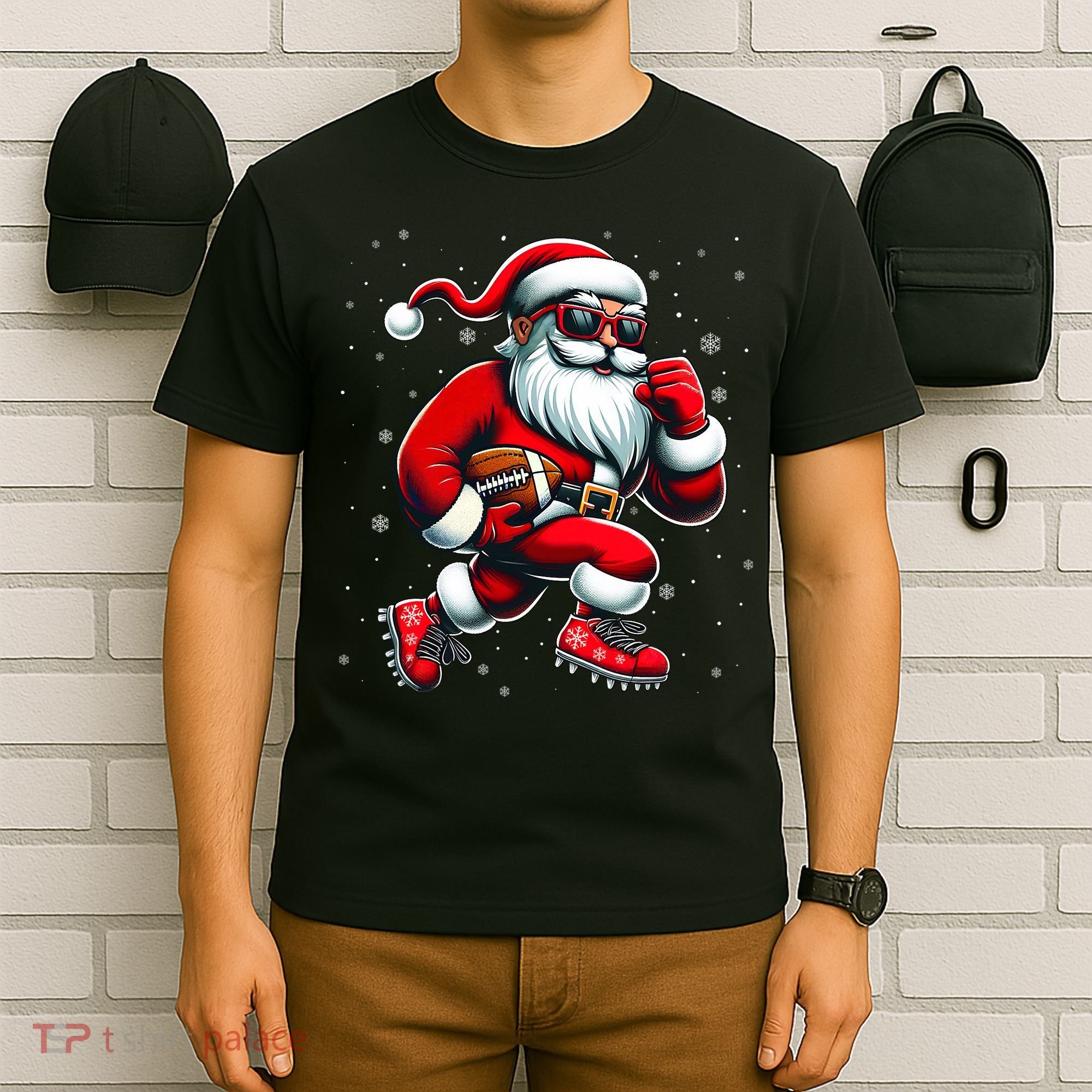 Santa Playing Football Christmas Football Players T-Shirt