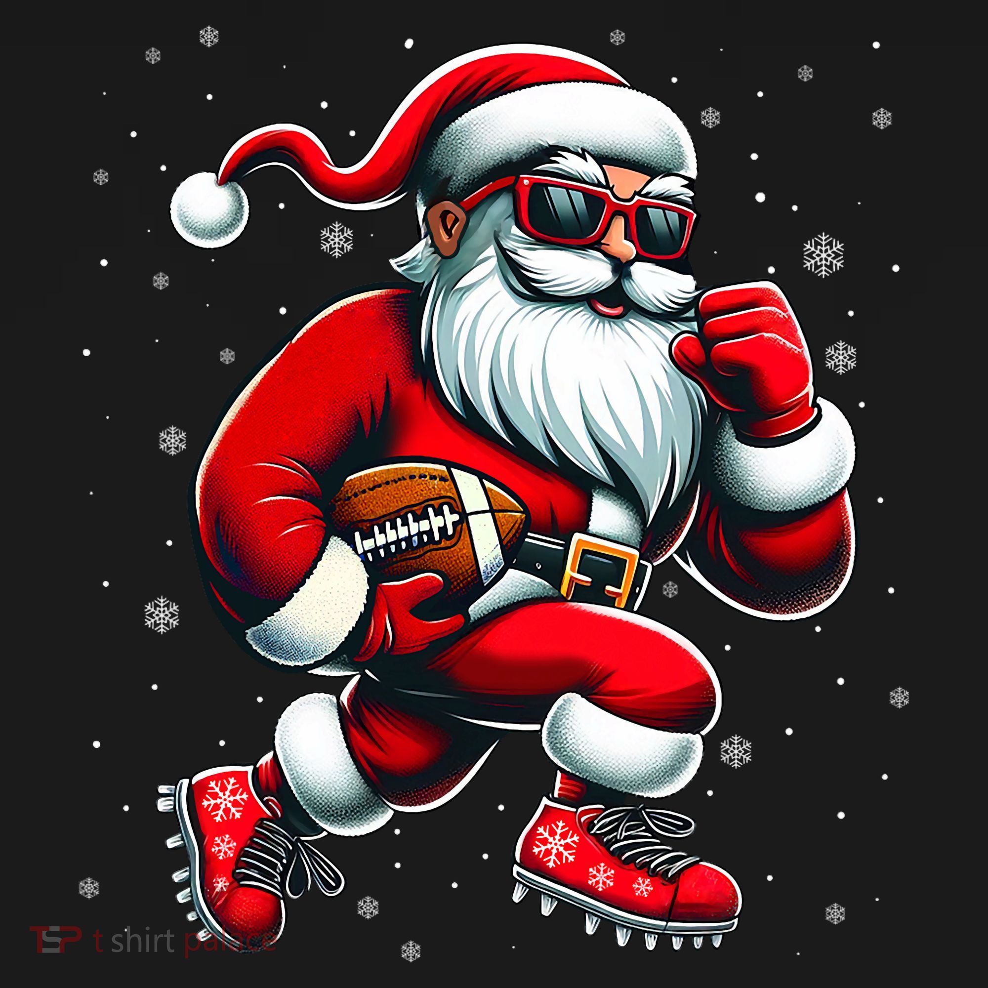 Santa Playing Football Christmas Football Players T-Shirt