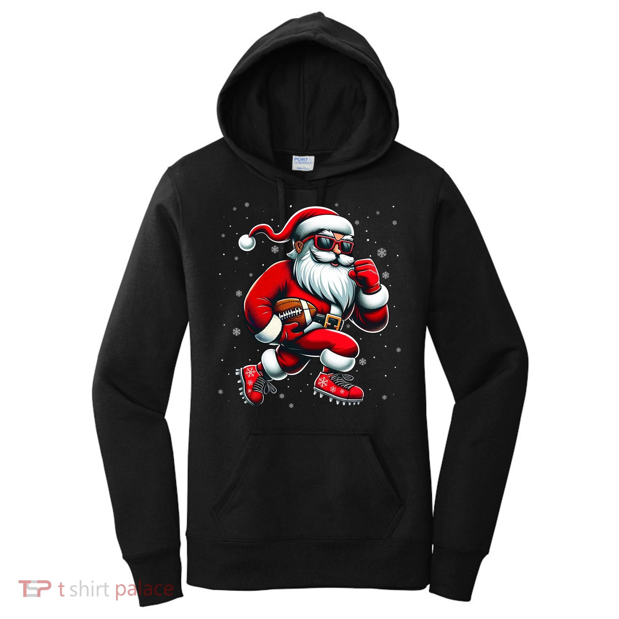 Santa Playing Football Christmas Football Players Women's Hoodie