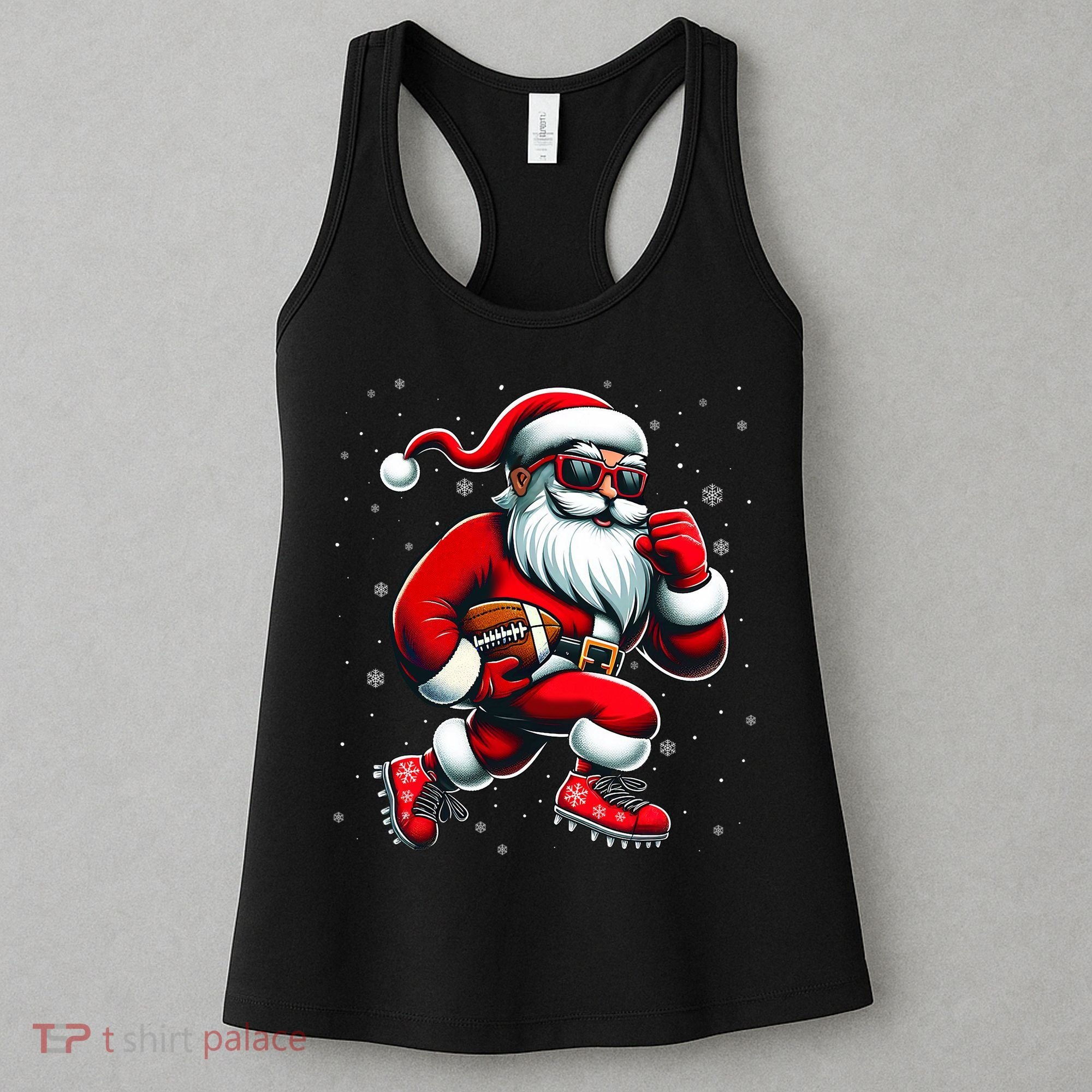 Santa Playing Football Christmas Football Players Women's Tank Top