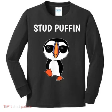 Stud Puffin Funny Bird Kids Long Sleeve Shirt