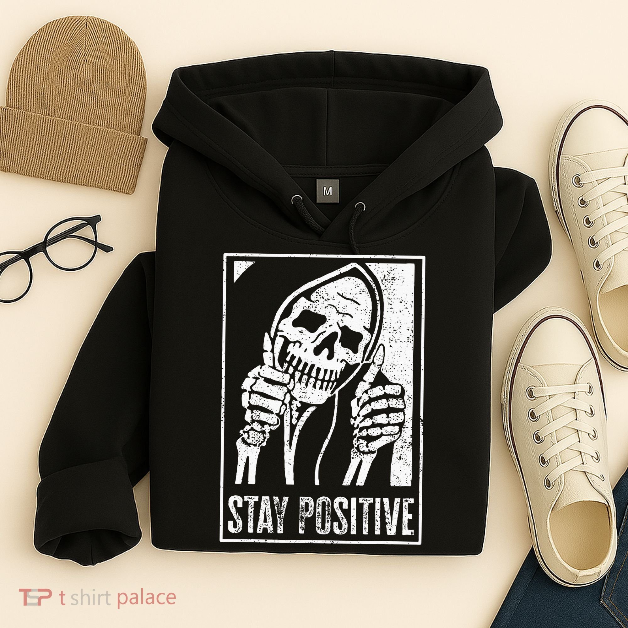 Stay Positive Funny Skeleton Be Positive Skull Halloween Hoodie