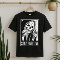 Stay Positive Funny Skeleton Be Positive Skull Halloween T-Shirt thumb 2