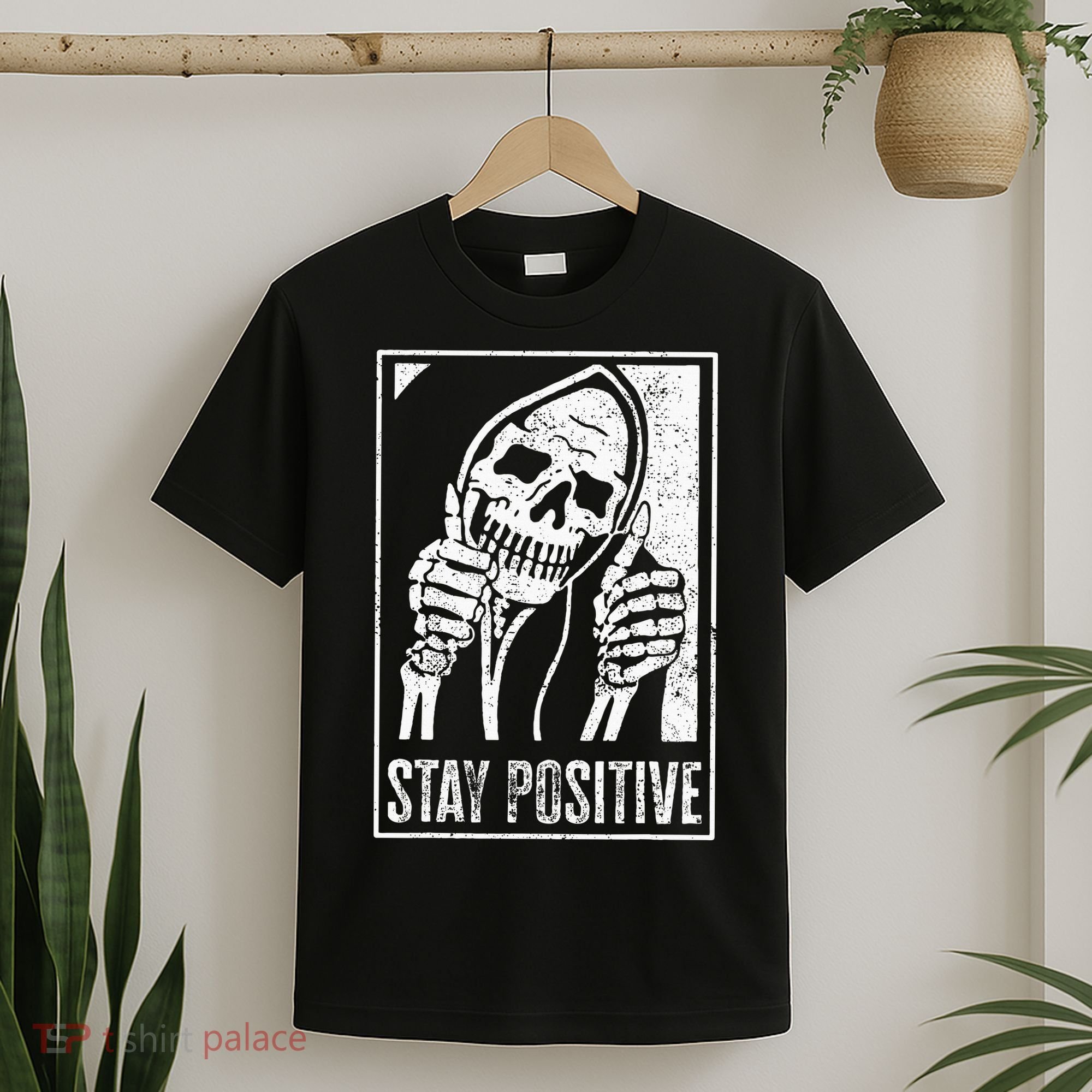 Stay Positive Funny Skeleton Be Positive Skull Halloween T-Shirt