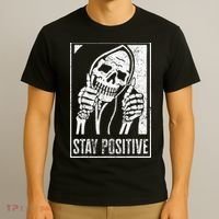 Stay Positive Funny Skeleton Be Positive Skull Halloween T-Shirt thumb 3