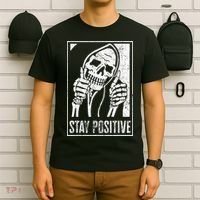 Stay Positive Funny Skeleton Be Positive Skull Halloween T-Shirt thumb 6