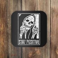 Stay Positive Funny Skeleton Be Positive Skull Halloween Coaster thumb 0