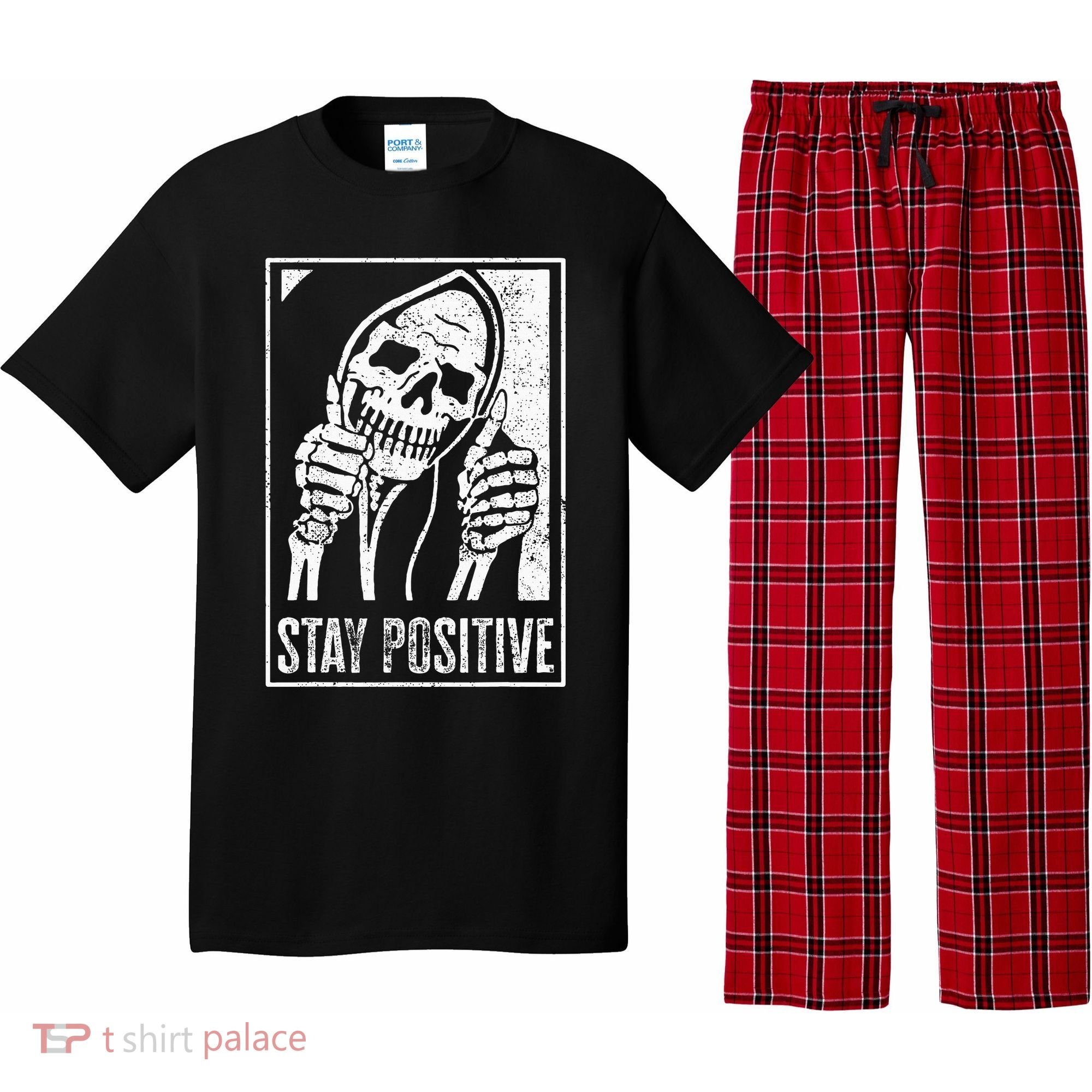 Stay Positive Funny Skeleton Be Positive Skull Halloween Pajama Set