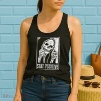 Stay Positive Funny Skeleton Be Positive Skull Halloween Women's Tank Top thumb 2