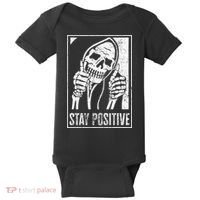 Stay Positive Funny Skeleton Be Positive Skull Halloween Baby Bodysuit thumb 0