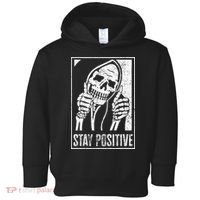 Stay Positive Funny Skeleton Be Positive Skull Halloween Toddler Hoodie thumb 0