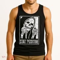 Stay Positive Funny Skeleton Be Positive Skull Halloween Tank Top thumb 3