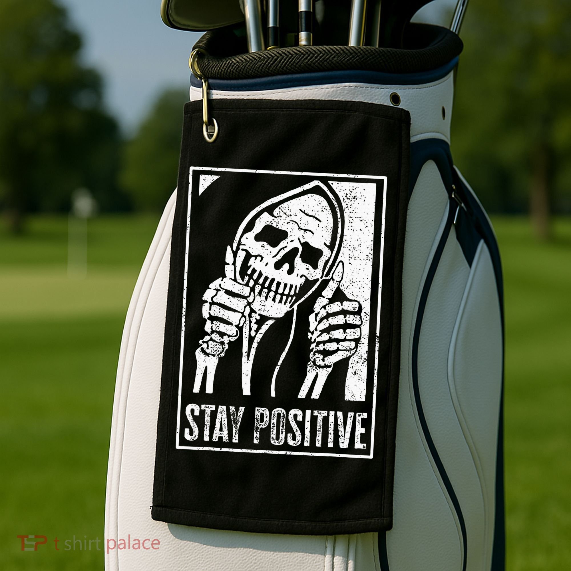 Stay Positive Funny Skeleton Be Positive Skull Halloween Golf Towel
