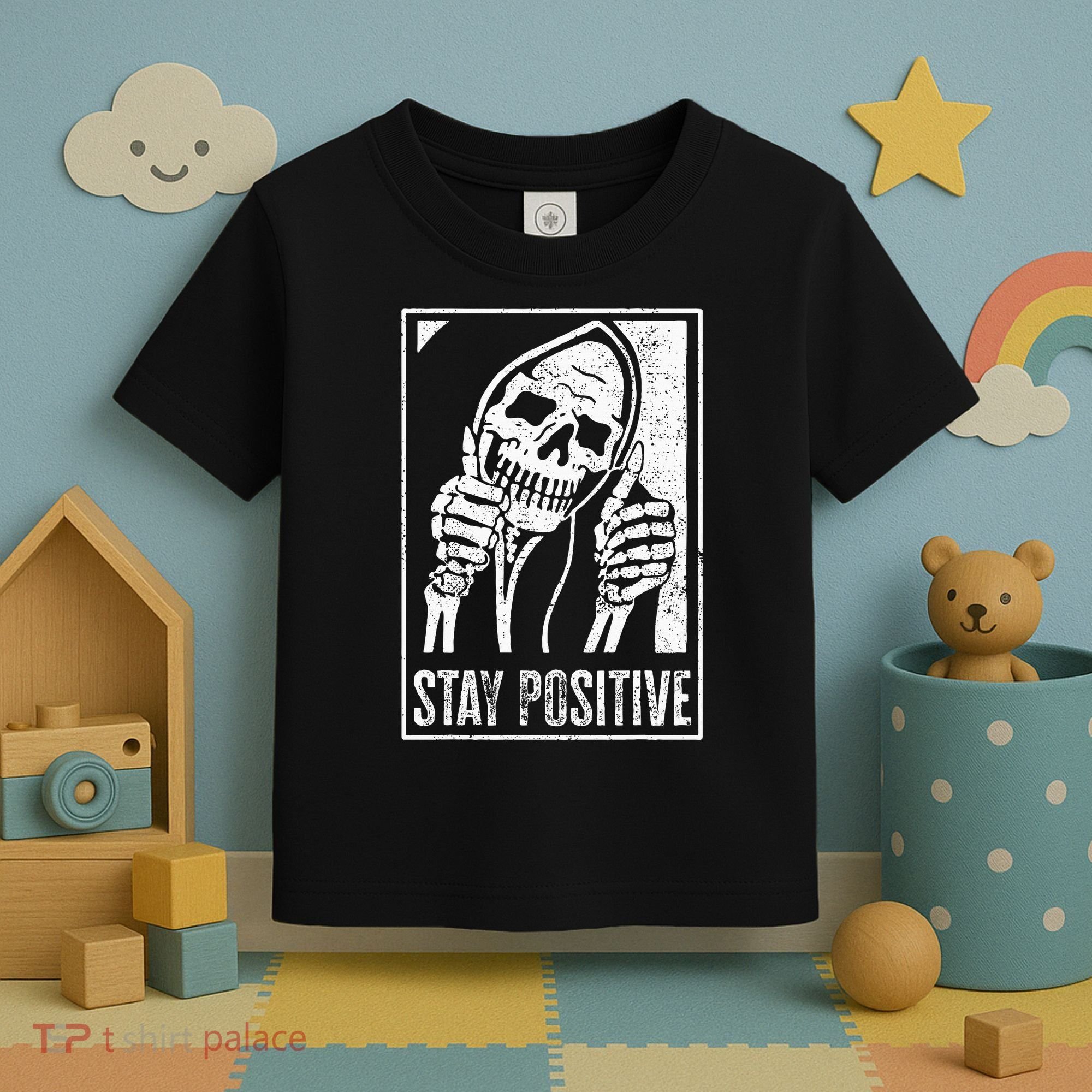 Stay Positive Funny Skeleton Be Positive Skull Halloween Toddler T-Shirt