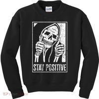 Stay Positive Funny Skeleton Be Positive Skull Halloween Kids Sweatshirt thumb 0