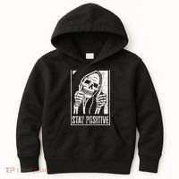 Stay Positive Funny Skeleton Be Positive Skull Halloween Kids Hoodie thumb 0
