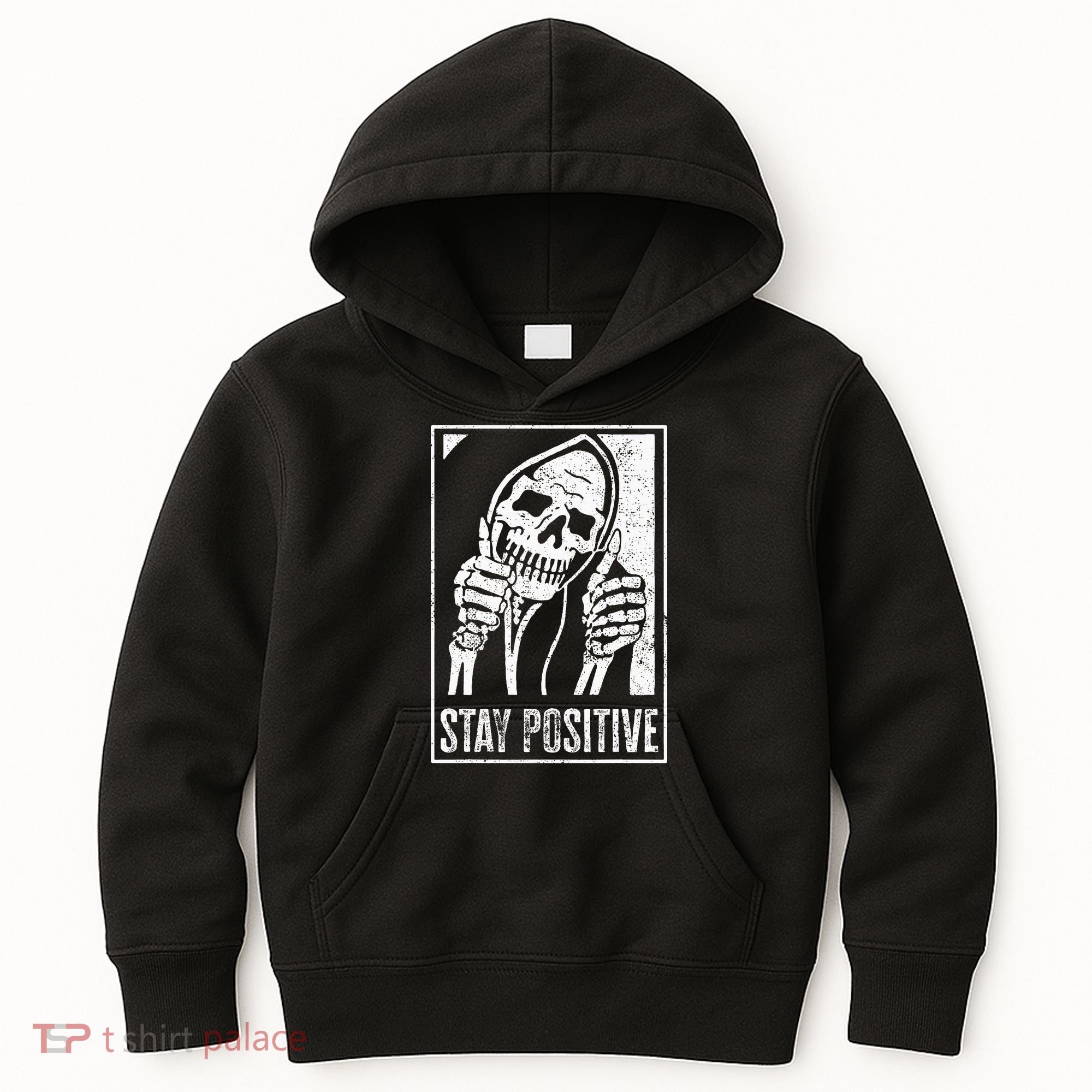 Stay Positive Funny Skeleton Be Positive Skull Halloween Kids Hoodie