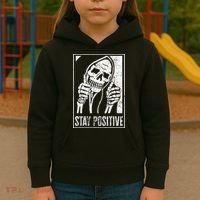 Stay Positive Funny Skeleton Be Positive Skull Halloween Kids Hoodie thumb 3