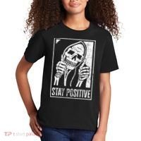 Stay Positive Funny Skeleton Be Positive Skull Halloween Kids T-Shirt thumb 2