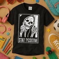 Stay Positive Funny Skeleton Be Positive Skull Halloween Kids T-Shirt thumb 3