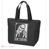 Stay Positive Funny Skeleton Be Positive Skull Halloween Tote Bag thumb 3