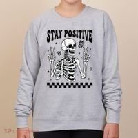 Stay Positive Funny Halloween Skeleton Peace Spooky Season Funny Gift Women's Sweatshirt thumb 0