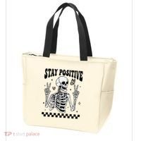 Stay Positive Funny Halloween Skeleton Peace Spooky Season Funny Gift Tote Bag thumb 3