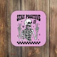 Stay Positive Funny Halloween Skeleton Peace Spooky Season Funny Gift Coaster thumb 0