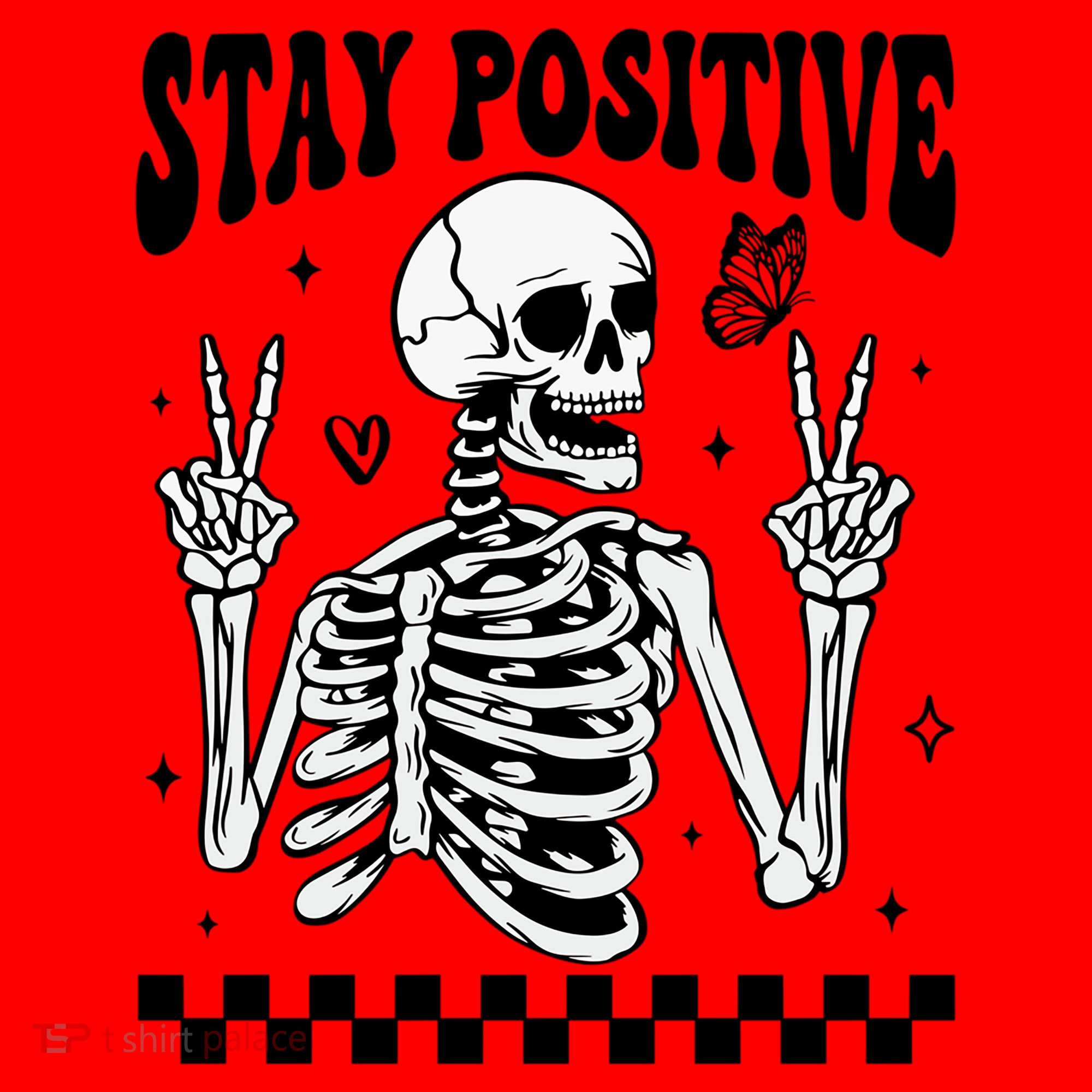 Stay Positive Funny Halloween Skeleton Peace Spooky Season Funny Gift Santa Hat