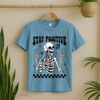 Stay Positive Funny Halloween Skeleton Peace Spooky Season Funny Gift T-Shirt thumb 2