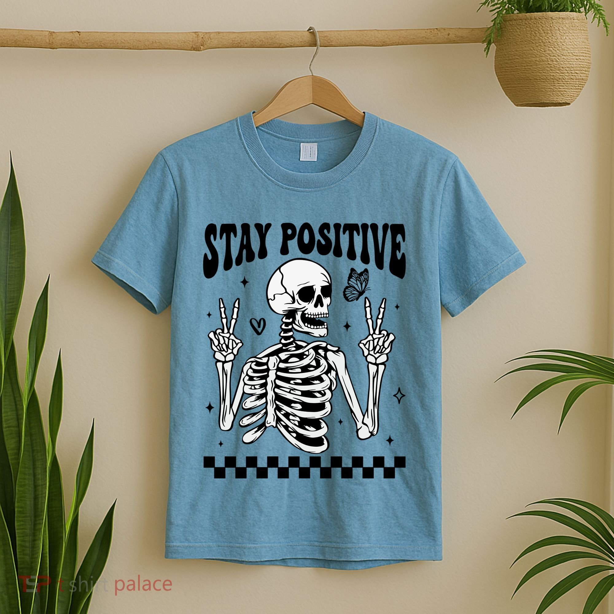 Stay Positive Funny Halloween Skeleton Peace Spooky Season Funny Gift T-Shirt