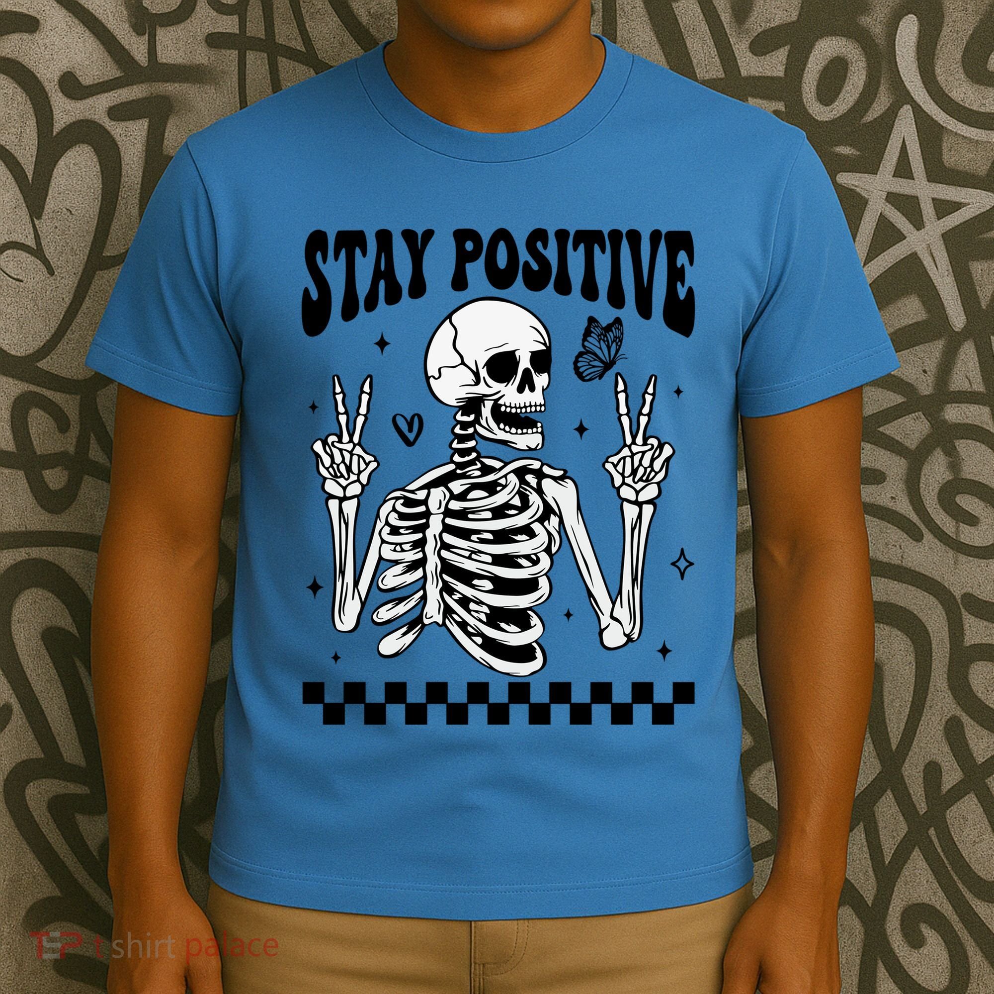 Stay Positive Funny Halloween Skeleton Peace Spooky Season Funny Gift T-Shirt