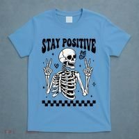 Stay Positive Funny Halloween Skeleton Peace Spooky Season Funny Gift T-Shirt thumb 4