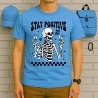 Stay Positive Funny Halloween Skeleton Peace Spooky Season Funny Gift T-Shirt thumb 5