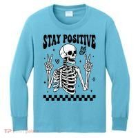 Stay Positive Funny Halloween Skeleton Peace Spooky Season Funny Gift Kids Long Sleeve Shirt thumb 0