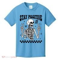 Stay Positive Funny Halloween Skeleton Peace Spooky Season Funny Gift Kids T-Shirt thumb 0
