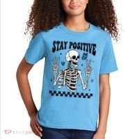 Stay Positive Funny Halloween Skeleton Peace Spooky Season Funny Gift Kids T-Shirt thumb 2