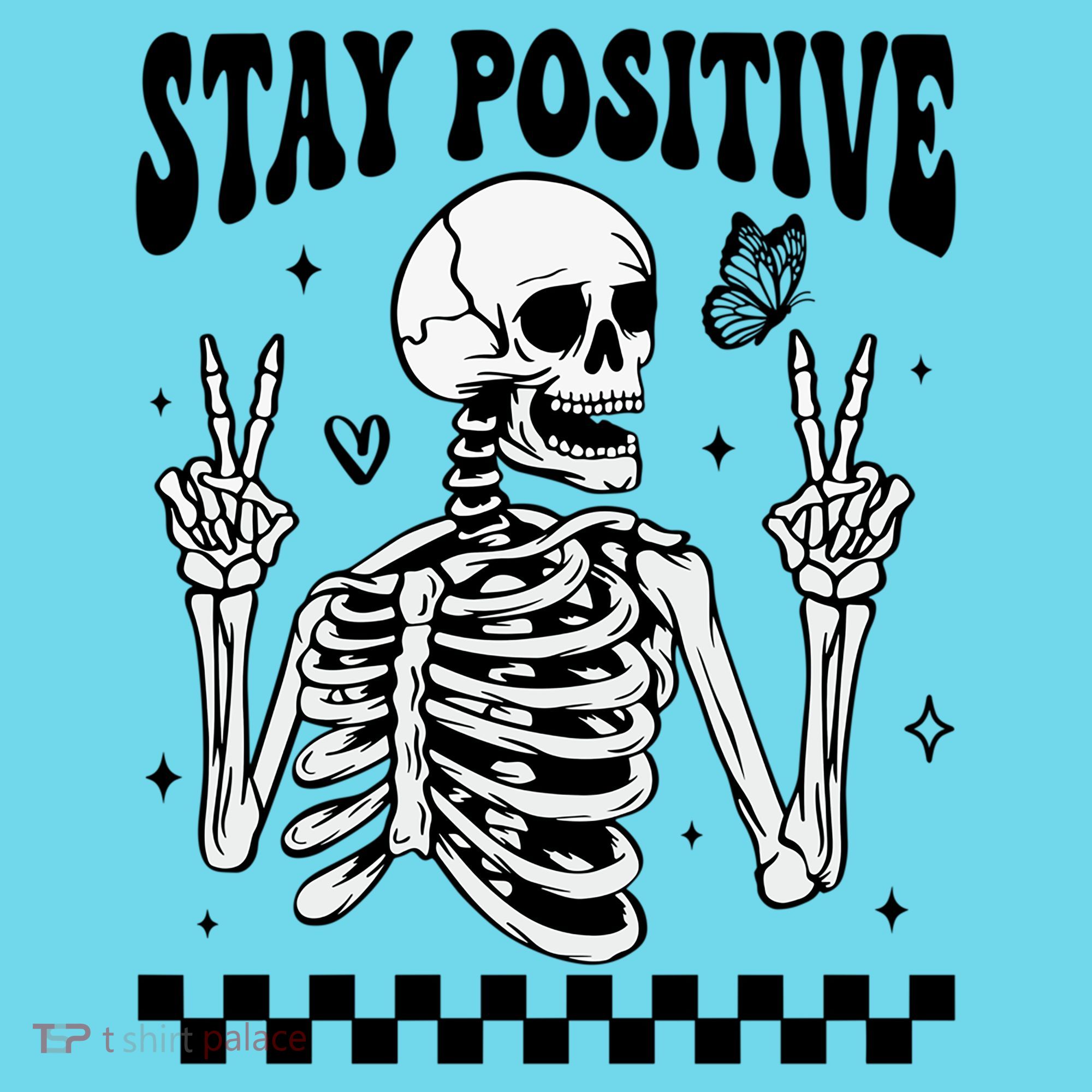 Stay Positive Funny Halloween Skeleton Peace Spooky Season Funny Gift Kids T-Shirt