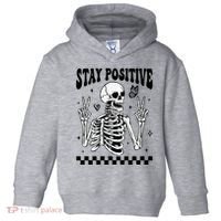 Stay Positive Funny Halloween Skeleton Peace Spooky Season Funny Gift Toddler Hoodie thumb 0