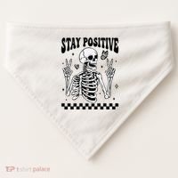 Stay Positive Funny Halloween Skeleton Peace Spooky Season Funny Gift USA-Made Doggie Bandana thumb 0