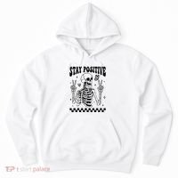 Stay Positive Funny Halloween Skeleton Peace Spooky Season Funny Gift Hoodie thumb 0
