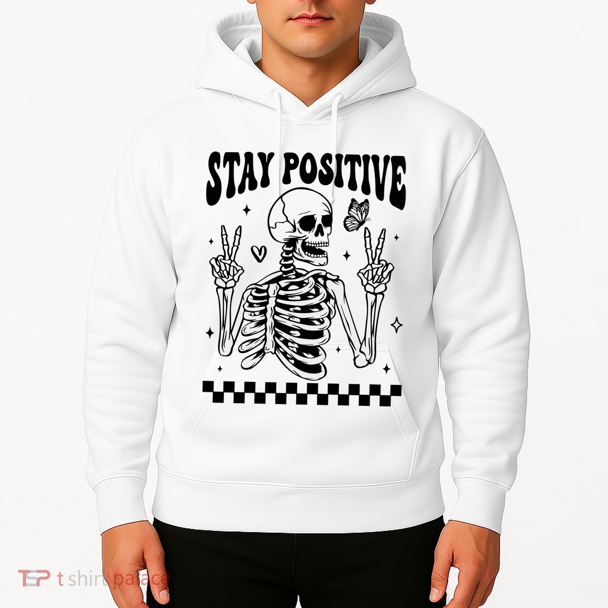 Stay Positive Funny Halloween Skeleton Peace Spooky Season Funny Gift Hoodie