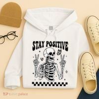 Stay Positive Funny Halloween Skeleton Peace Spooky Season Funny Gift Hoodie thumb 4